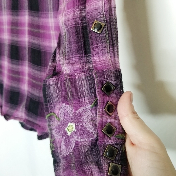 STETSON WOMEN'S AMETHYST OMBRE PLAID SHIRT XS Western Rodeo southwest Cotton - Picture 3 of 12